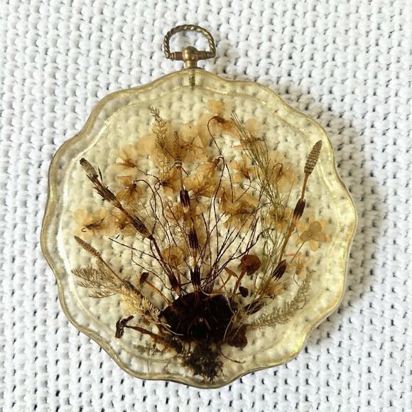 Resin Scalloped Edged Dried Preserved Pressed Wildflowers Seashell Wall Hanging - Picture 6 of 7